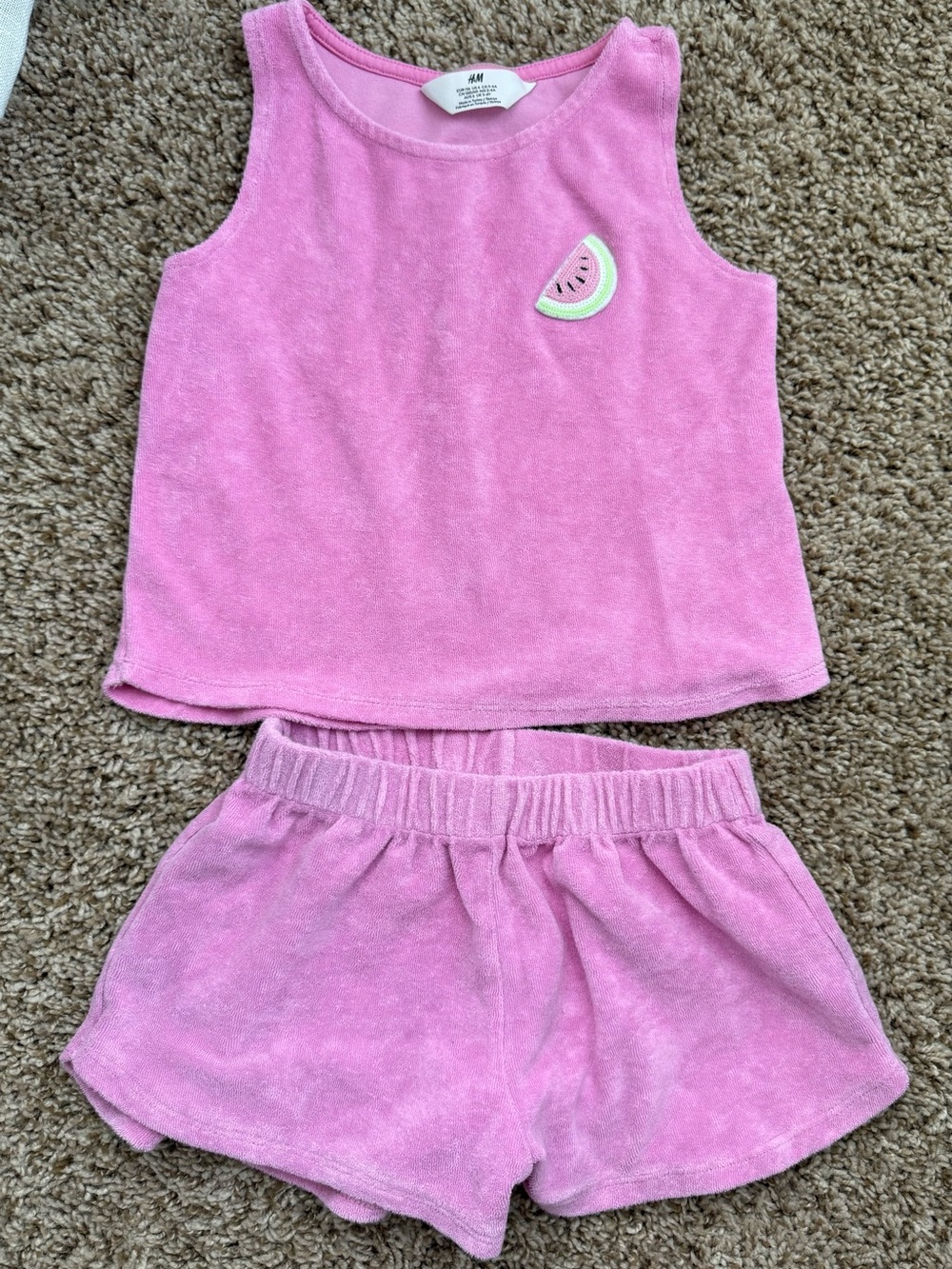 H&M Girls Pink Terry Watermelon Tank & Shorts Set Size 6